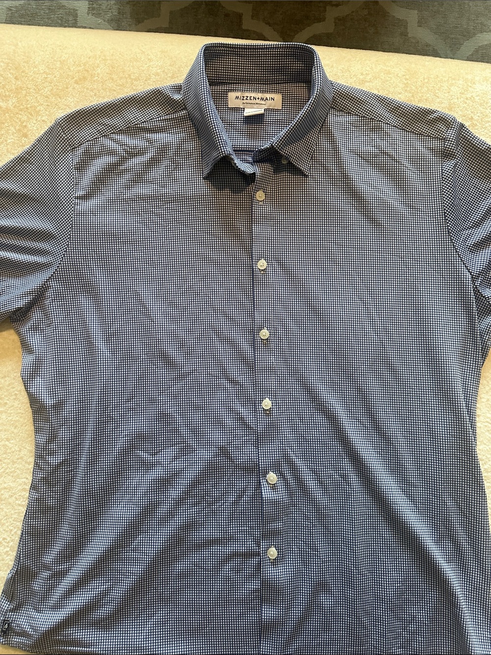 Mizzen+Main Blue and White Micro-Check Button-Down Shirt